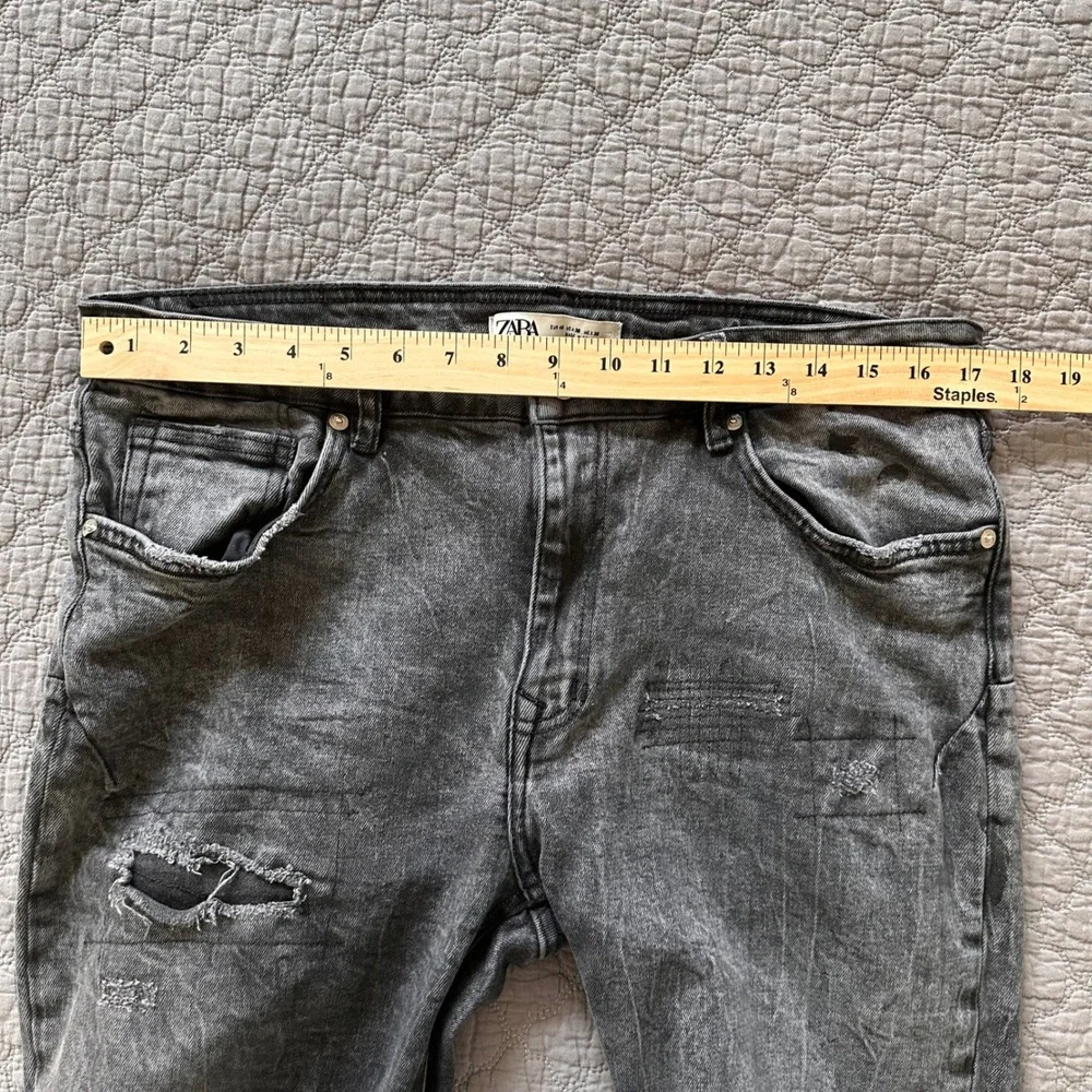 Zara Men's Slim Fit Distressed Acid Wash Grey Denim Jeans Cotton Blend Sz 36x29